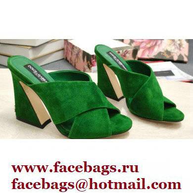 Dolce & Gabbana Heel 11cm Mules Suede Green with Geometric Heel 2022